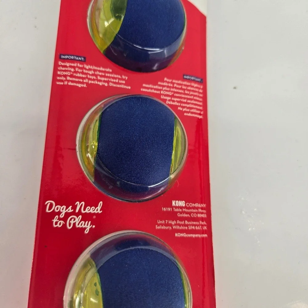 KONG Squeezz Action Ball Dog Toy 3-Pack Blue‎ Yellow Small Squeaky Fetch PSA31